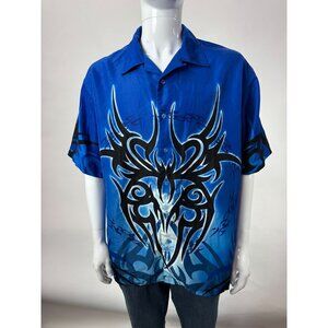 City Impact Mens Tribal Print Blue Button-Up Shirt L 100% Polyester
